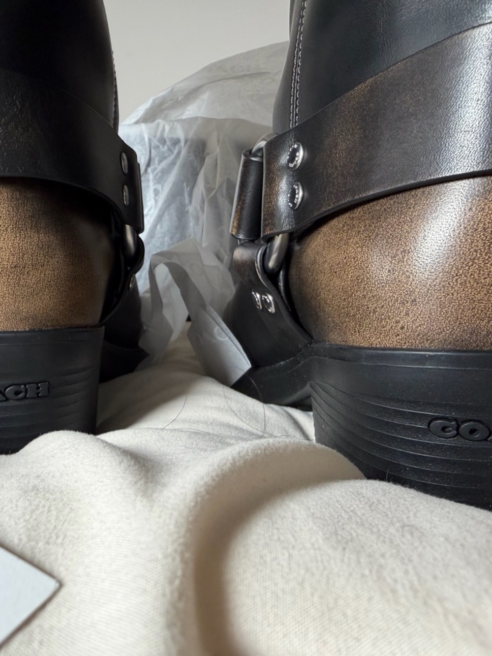 Coach Black Leather Harness Heeled Boots - Picture 7 of 11